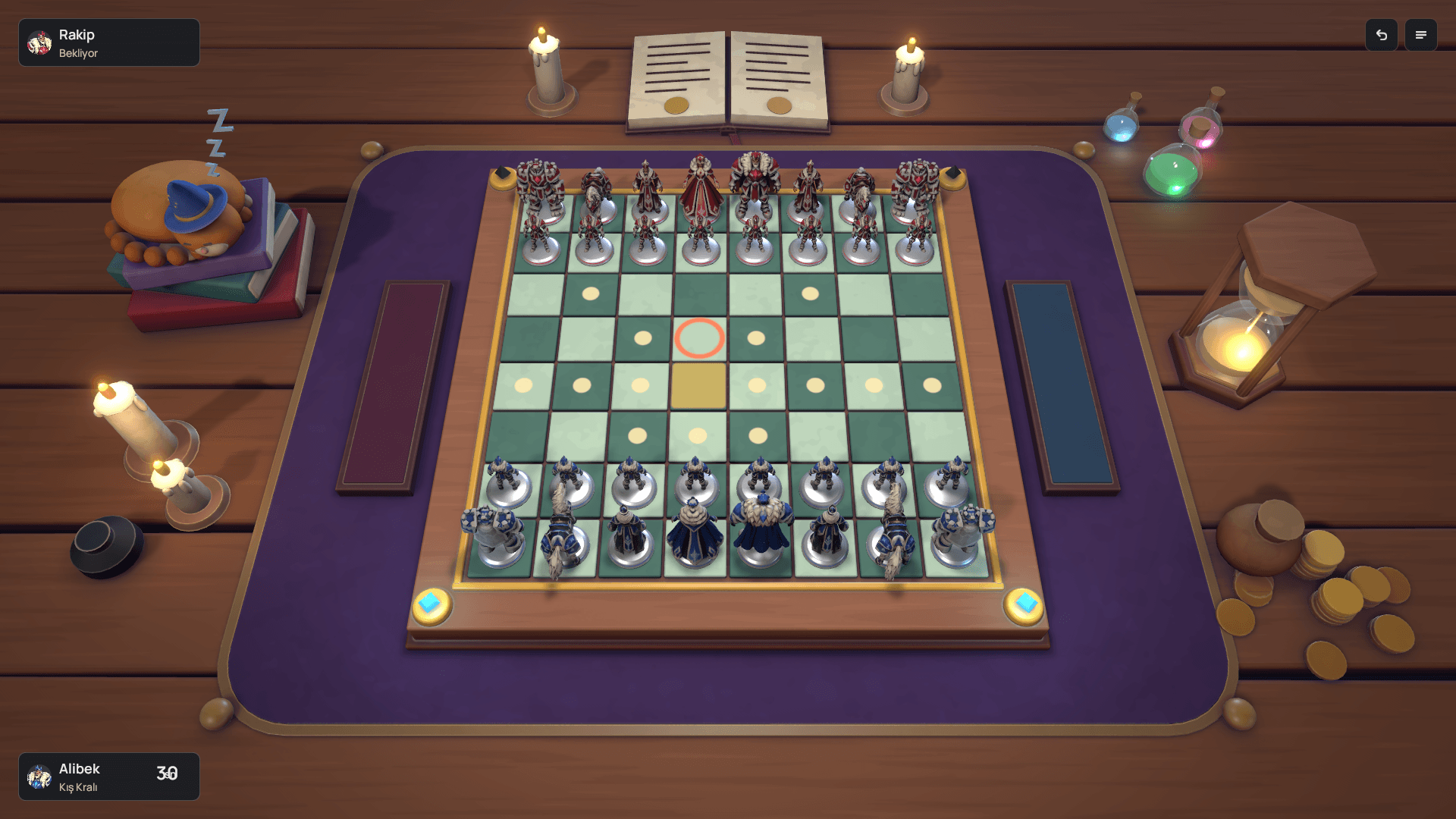Chess of Legends'ın büyücü masasındaki oyun tahtası